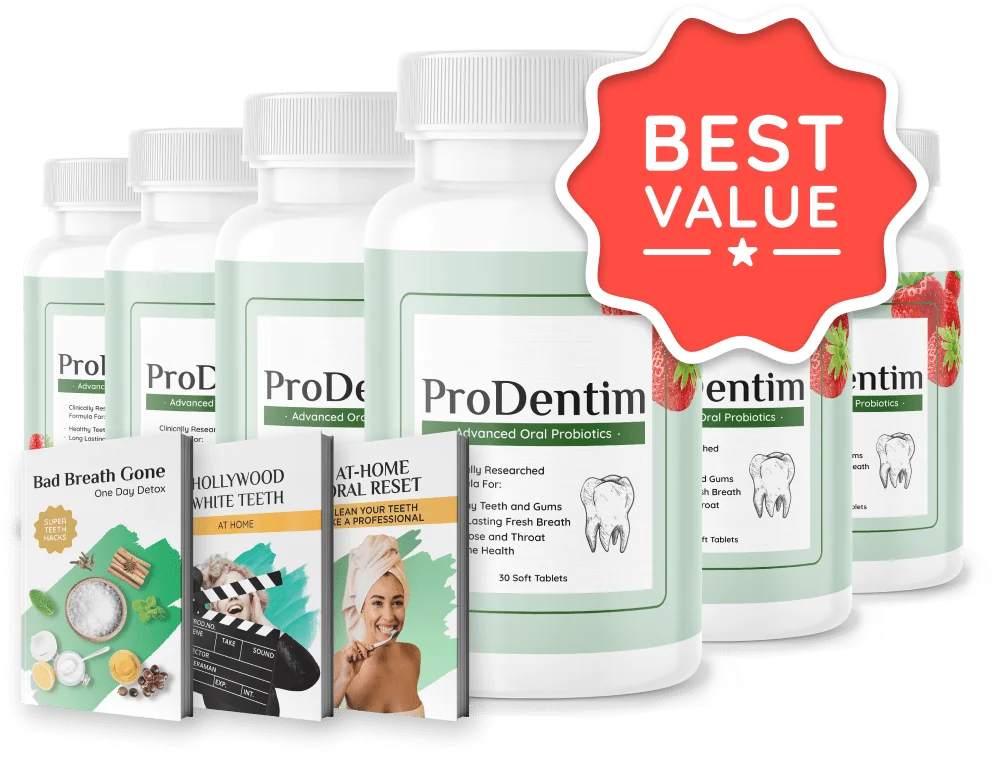 ProDentim 6-bottle best value package with 3 bonus ebooks